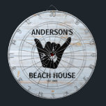 Shaka Beach House Surfer's  Dartboard<br><div class="desc">Beach house theme dartboard that is personalized just for you!  Shaka design in rustic wood and black.. Customize with your text to personalize. Contact me if you need assistance,  I'd love to help.</div>