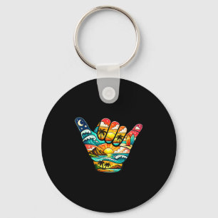 Shaka hand beach sunset tropical surf vibes keychain