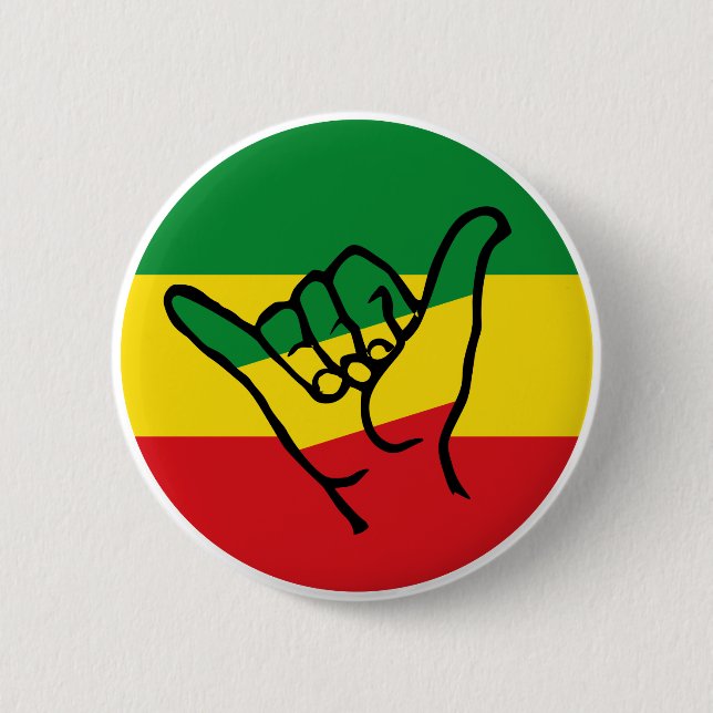 Shaka Hand with flag of Reggae  2 Inch Round Button (Front)