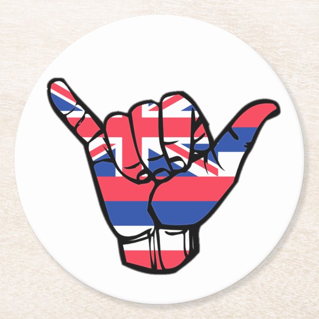Shaka Hawaii Flag Round Paper Coaster (Front)