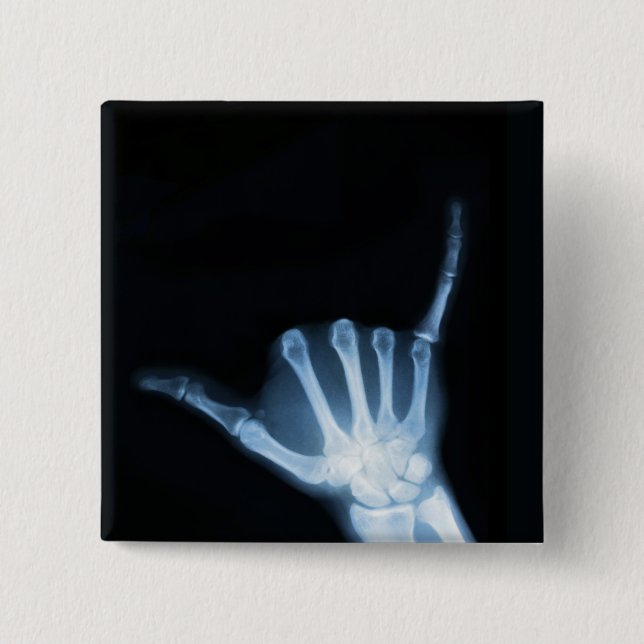 Shaka Sign X-Ray (Hang Loose) 2 Inch Square Button (Front)