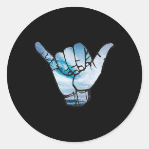 Shaka T Shirt Ocean Surfing Wave Surfer Hawaii Han Classic Round Sticker