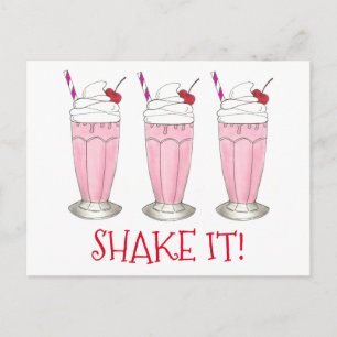 Shake It! Pink Strawberry Ice Cream Shop Milkshake Postcard