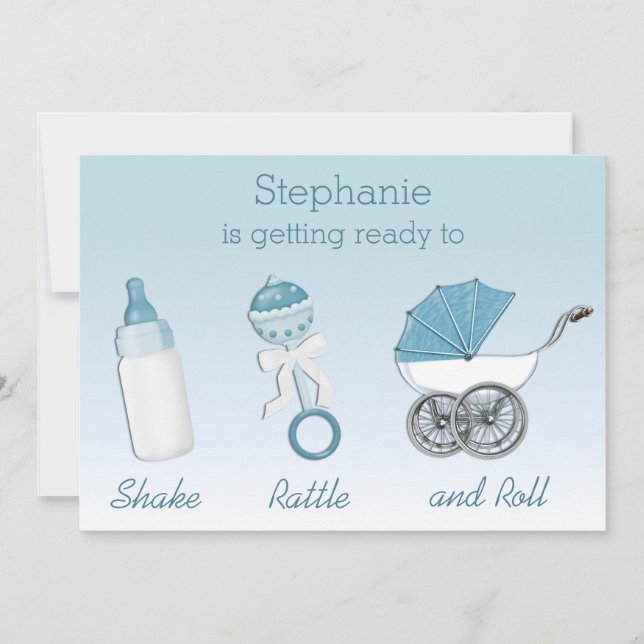 Shake Rattle and Roll Boy Baby Shower Invitation (Front)