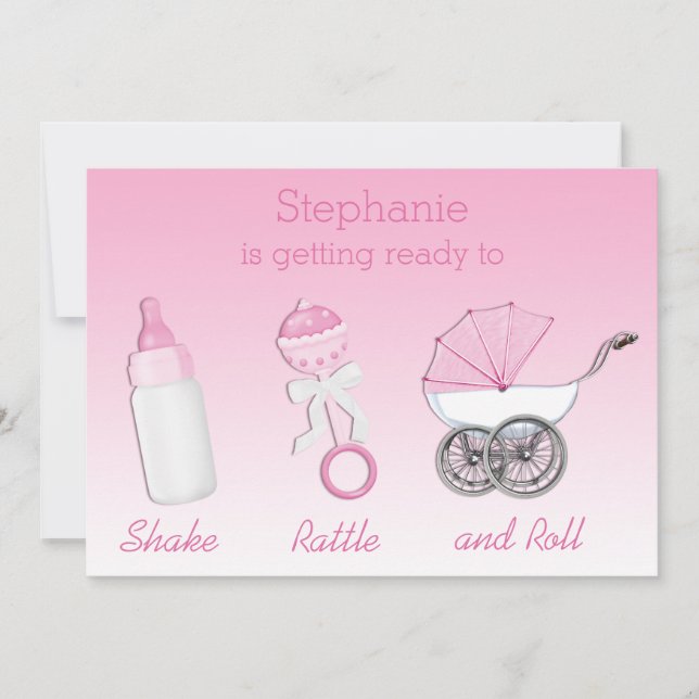 Shake Rattle and Roll Girl Baby Shower Invitation (Front)