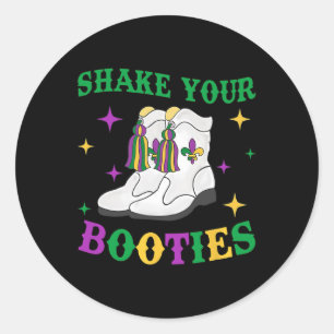 Shake Your Booties Mardi Gras Bead Boot Fat Tuesda Classic Round Sticker