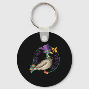 Shake Your Tail Feather Mardi Gras Beads Funny Par Keychain