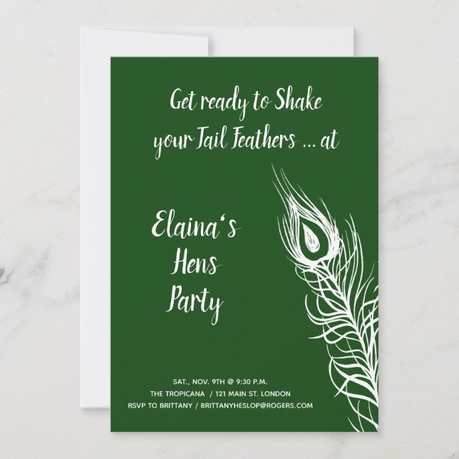 Shake your Tail Feathers Hens Party emerald green Invitation (Front)