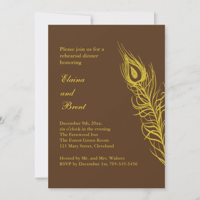 Shake your Tail Feathers Rehearsal Dinner brown Invitation (Front)