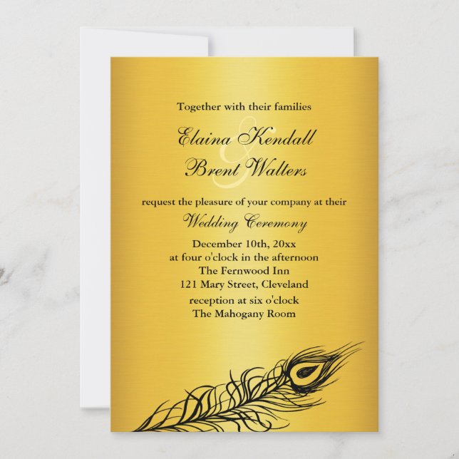 Shake your Tail Feathers Wedding Invitation gold (Front)