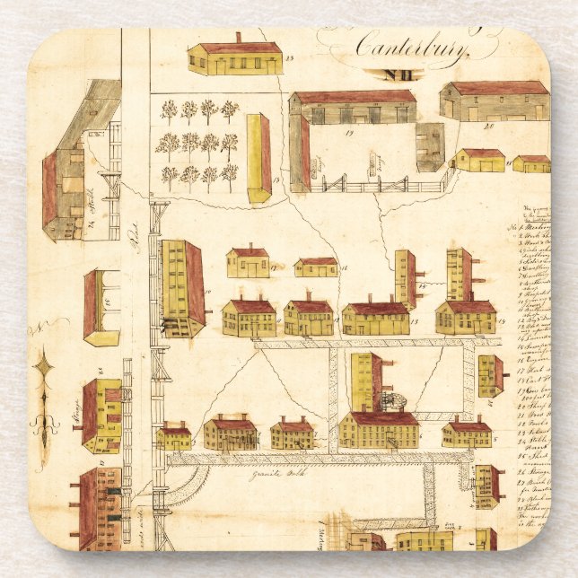 SHAKER VILLAGE MAP, 1849 COASTER (Front)