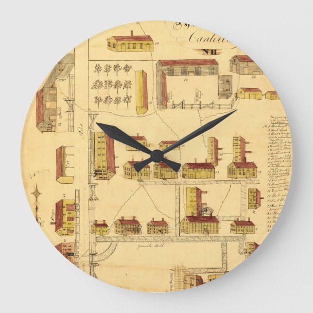 SHAKER VILLAGE MAP, 1849 LARGE CLOCK (Front)