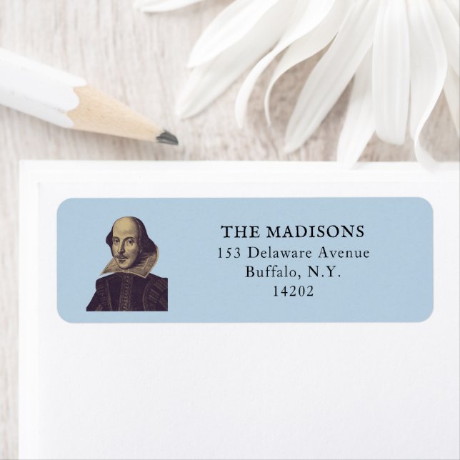 Shakespeare Bookish Elegant Blue Return Address (Insitu)