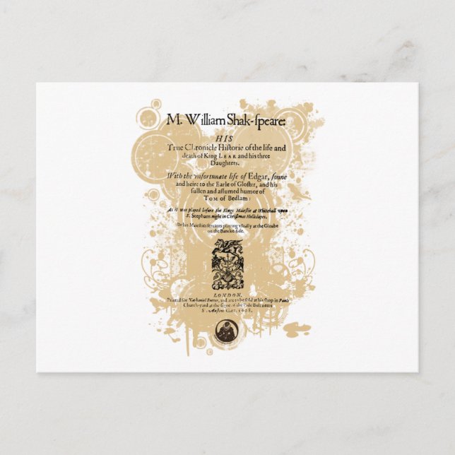 Shakespeare King Lear Quarto Front Piece Postcard (Front)