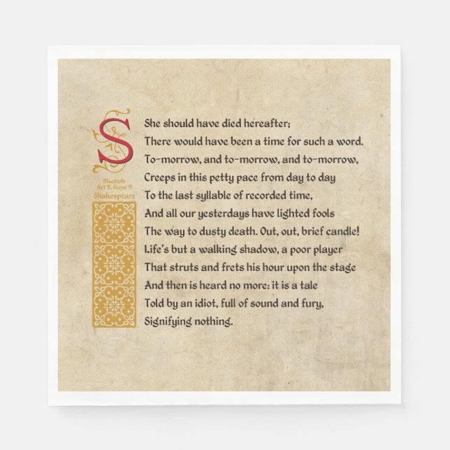 Shakespeare Macbeth Act V Scene V - Sound and Fury Napkin (Front)