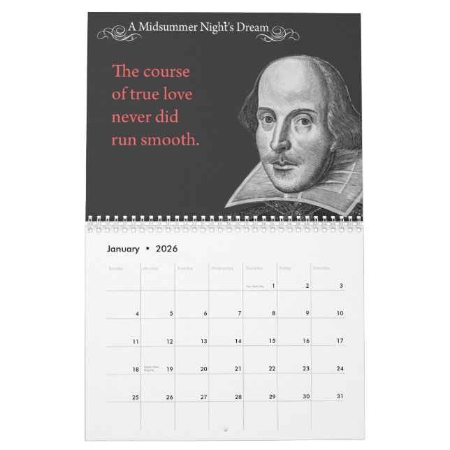 Shakespeare Quotes.  2014 Calendar (Jan 2026)