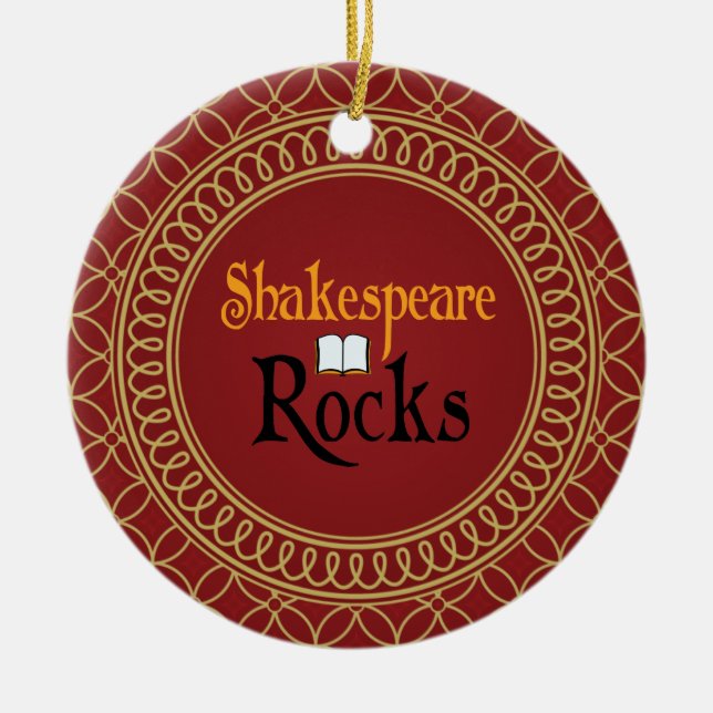 Shakespeare Rocks Red and Gold Keepsake Gift Ceramic Ornament (Front)