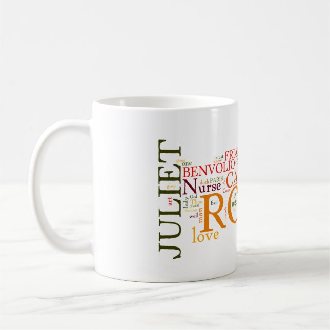 Shakespeare Romeo & Juliet Word Cloud Coffee Mug (Left)
