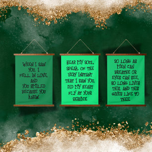 Shakespeare Set of Three Love - Green Hanging Tapestry