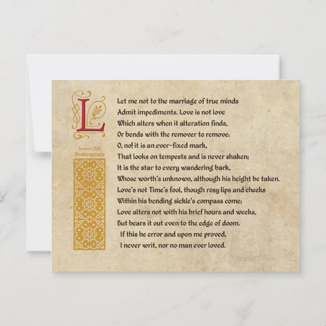 Shakespeare Sonnet 116 (CXVI) on Parchment Invitation (Back)
