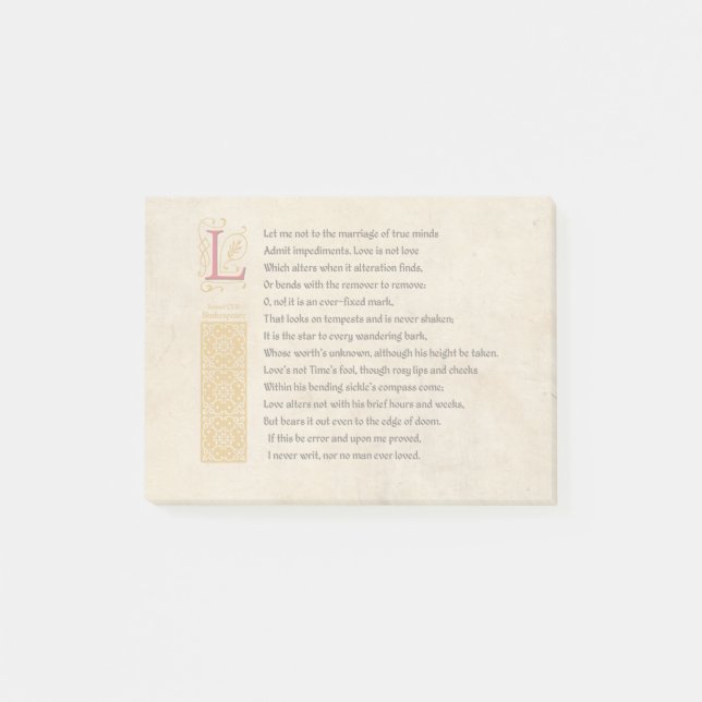 Shakespeare Sonnet 116 (CXVI) on Parchment Post-it Notes (Front)