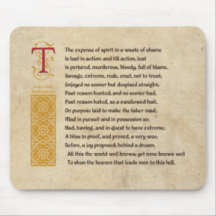 Shakespeare Sonnet 129 (CXXIX) on Parchment Mouse Pad