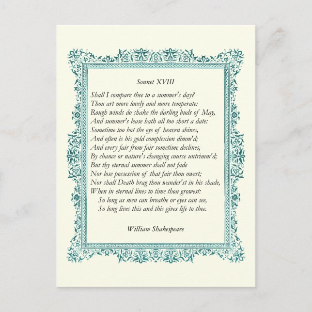 Shakespeare Sonnet # 18 Postcard (Front)