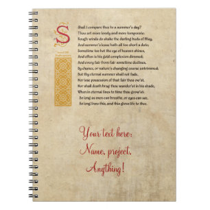 Shakespeare Sonnet 18 (XVIII) on Parchment Notebook