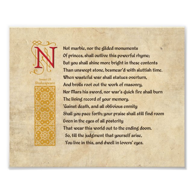 Shakespeare Sonnet 55 (LV) on Parchment Photo Print (Front)