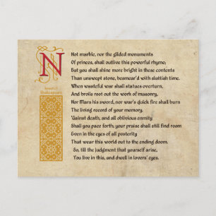 Shakespeare Sonnet 55 (LV) on Parchment Postcard