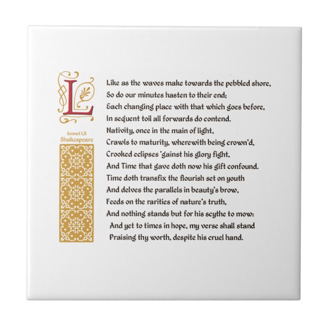Shakespeare Sonnet 60 (LX) on Parchment Tile (Front)