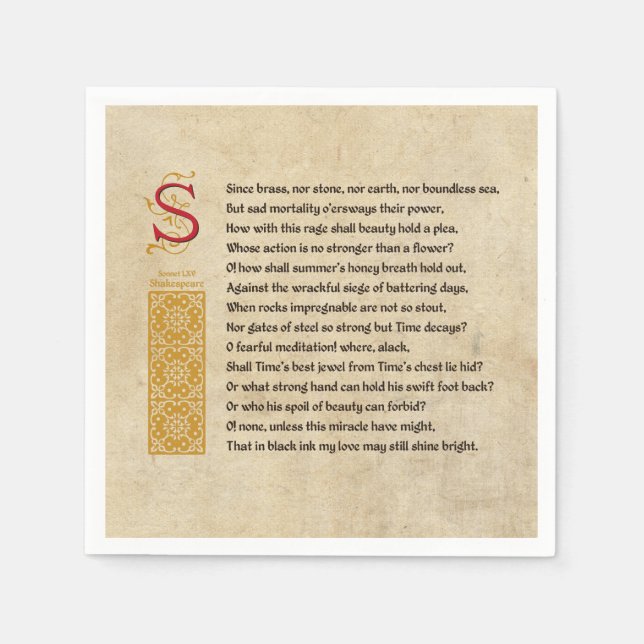 Shakespeare Sonnet 65 (LXV) on Parchment Napkin (Front)