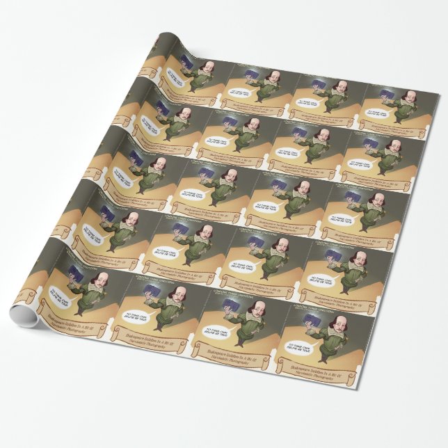 Shakespeare Takes Selfie Funny Wrapping Paper (Unrolled)