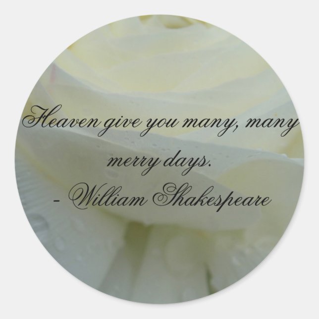 Shakespeare White Rose Quote Classic Round Sticker (Front)