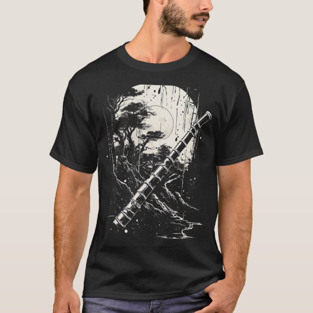 Shakuhachi Japanese Bamboo Flute Japanese Art Dist T-Shirt (Front)