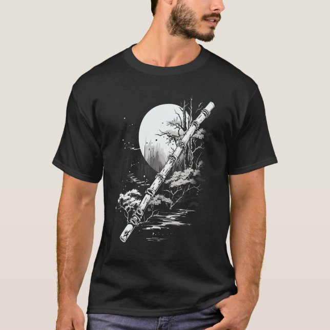 Shakuhachi Japanese Bamboo Flute Japanese Art Grap T-Shirt (Front)
