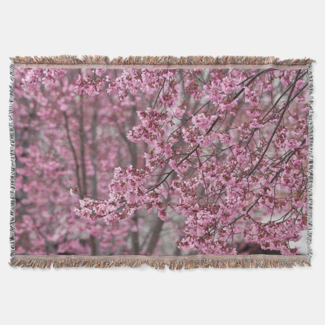 Shakura Cherry Blossoms Flowing Pink Throw Blanket (Front)