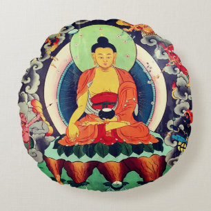 Shakyamuni Buddha painting, Himalayas - Nepal Round Pillow