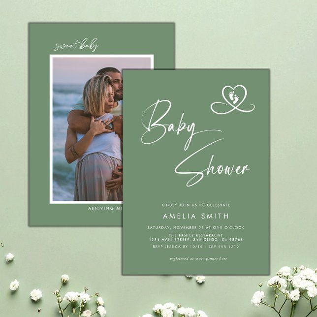 Shale Green Photo Baby Shower Invitation (Creator Uploaded)