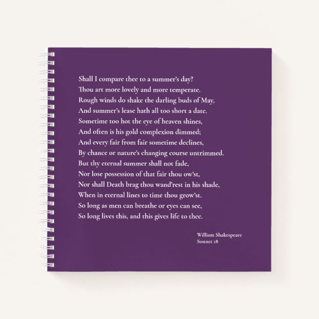 Shall I compare thee to a summer's day? sonnet 18 Notebook (Front)