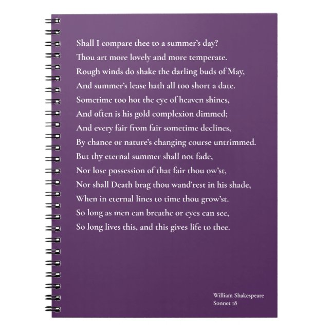 Shall I compare thee to a summer's day? sonnet 18 Notebook (Front)