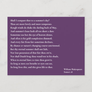 Shall I compare thee to a summer's day? sonnet 18 Postcard