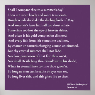 Shall I compare thee to a summer's day? sonnet 18 Poster