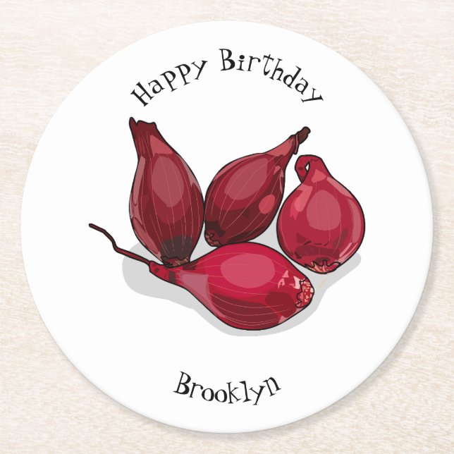 Shallot cartoon illustration round paper coaster (Front)