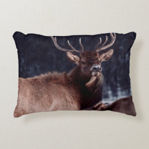 SHALLOW FOCUS PHOTO OF BROWN DEER ACCENT PILLOW