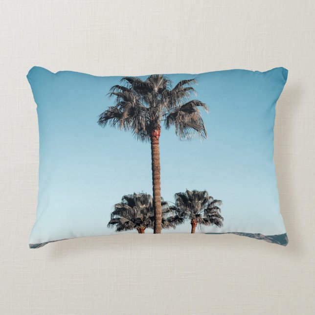 Shallow focus photo of palm trees in the morning accent pillow (Front)