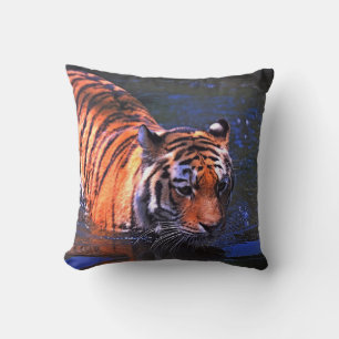 SHALLOW FOCUS PHOTOGRAPHY OF BROWN AND BLACK TIGER THROW PILLOW