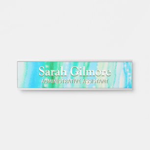 Shallow Water Alcohol Ink Art Desk Nameplate