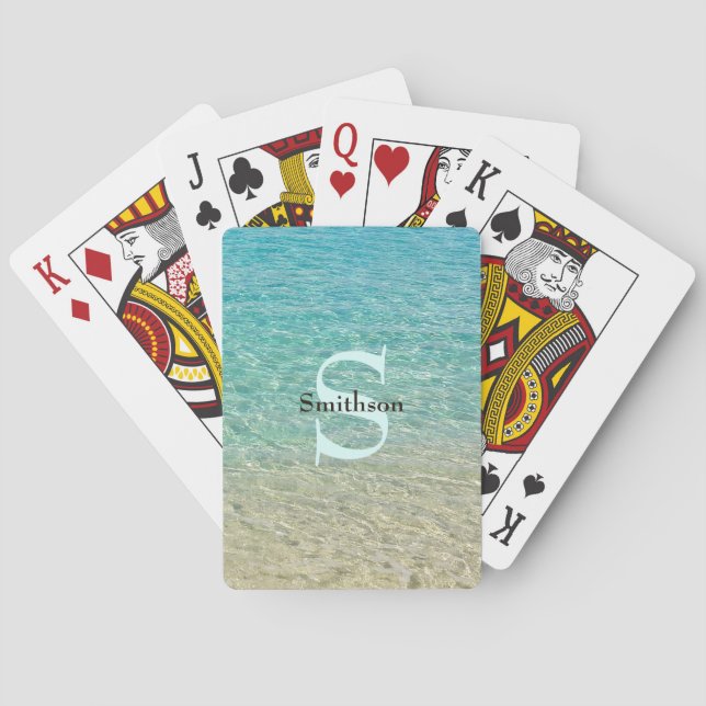 Shallow Water Personalized Turquoise & Sand Playing Cards (Back)