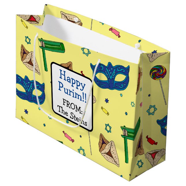 Shaloch Manot - Personalized Yellow Large Gift Bag (Front Angled)